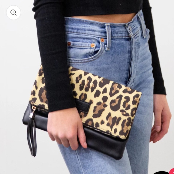 Funky Monkey Handbags - Funky Monkey Boutique Leopard Print Fold Over Clutch Purse Handbag NEW NWT